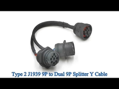 Deutsch 9-Pin J1939 Vrouwelijke naar J1939 Mannelijke Vierkant Flens & Gedrukt J1939 Mannelijke Splitter Y kabel