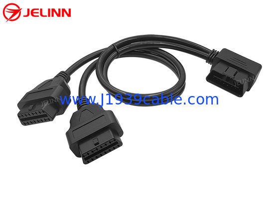 OBD2 OBDII 16 Pin Right Angle Male aan Dubbele Vrouwelijke Ronde Gespleten y-Kabel