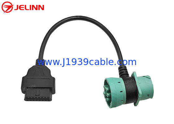 Groen Deutsch J1939 9Pin Mannelijke Vrouwelijke Connector Pass-through naar OBD2 OBDII Vrouwelijke kabel T-vorm 9 Pin OBD 2 Adapt